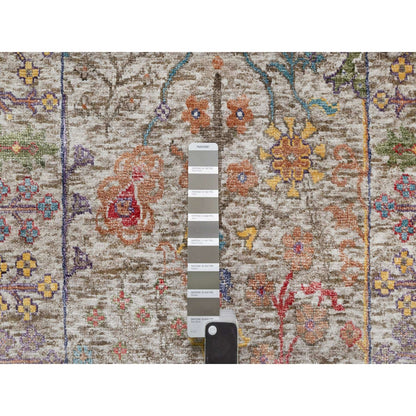 2'7"x22' White Directional Vase Hand Knotted Silk With Wool XL Runner Rug