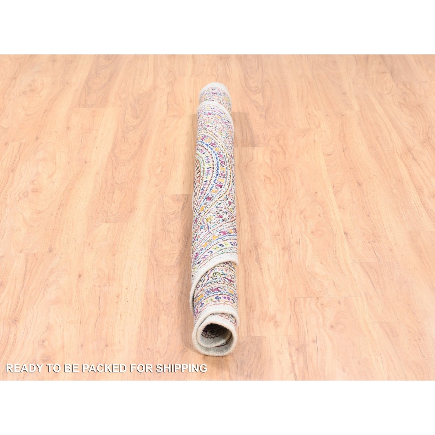 6'X6' Round Colorful Wool And Sari Silk Saroogh Hand Knotted Rug