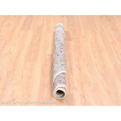 6'X6' Round Colorful Wool And Sari Silk Saroogh Hand Knotted Rug