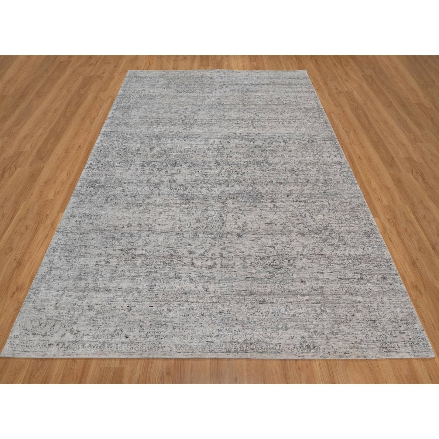 7'10"X10' Ivory Modern Design Undyed Natural Wool Hand Knotted Rug