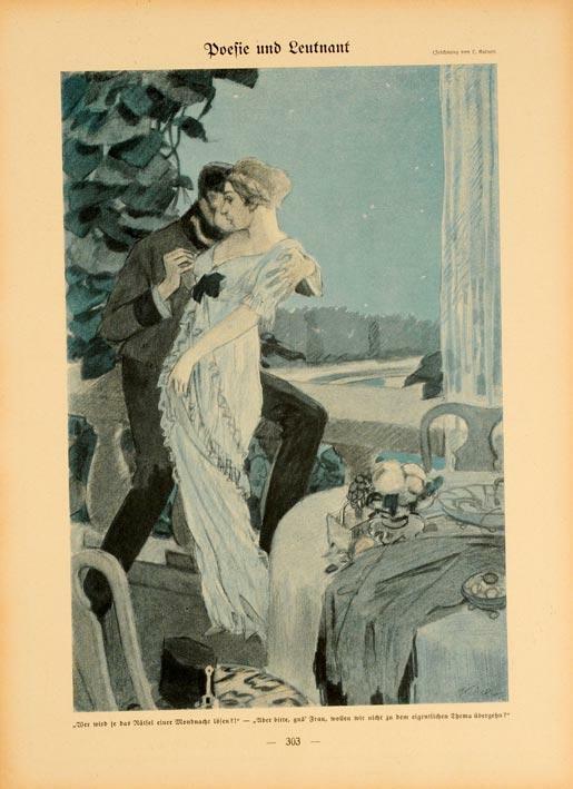 Simplicissimus 1913 By Kainer Romantic Scene On Linen Original