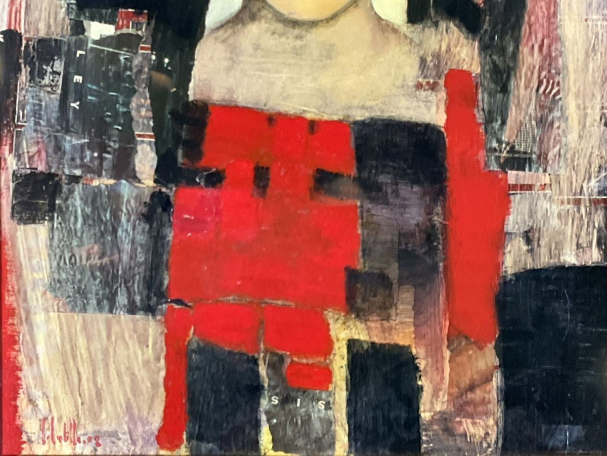 Juan Castilla Lady in Red Hat Original Mixed Media Painting | Modern Spanish