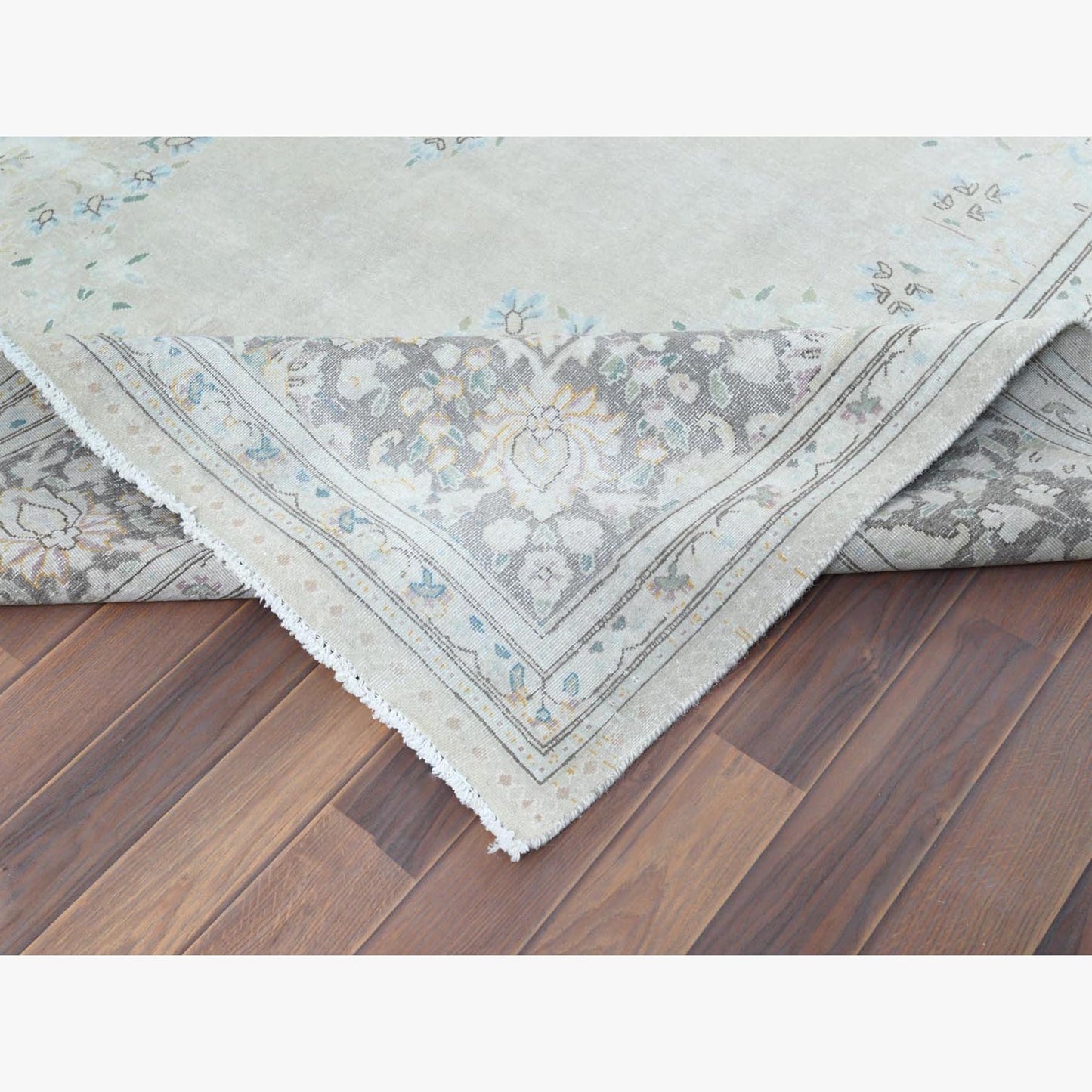 6'9"X10'10" Hand Knotted Gray Wool Worn Clean Farsian Karman Rug