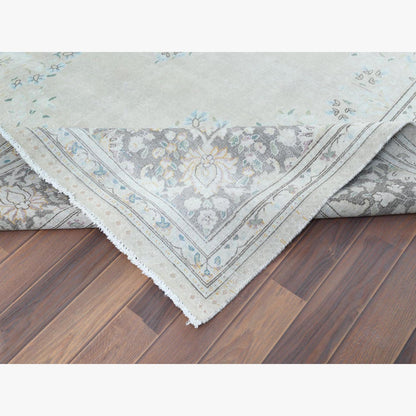 6'9"X10'10" Hand Knotted Gray Wool Worn Clean Farsian Karman Rug