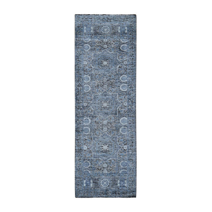 2'7"X8'1" Silk With Textured Wool Hi-Low Pile Mamluk Design Runner Rug