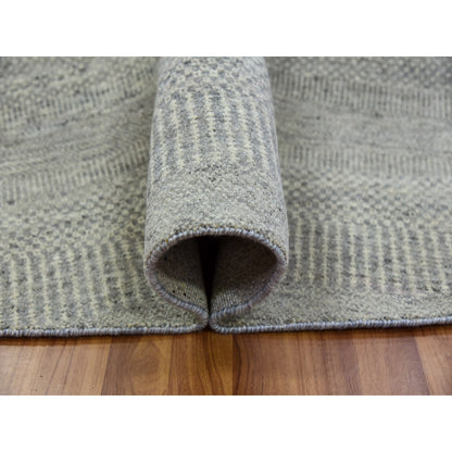 11'X11' Rustic Gray Grass Design Hand Knotted Undyed Wool Round Rug