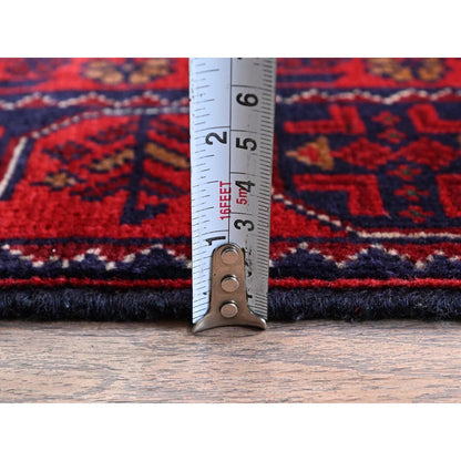 1'9"X4'10" Red, Afghan Khamyab Tribal Design Wool Hand Knotted Runner Rug