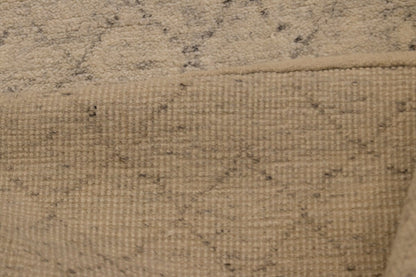 Hand-Knotted Beige Geometric Moroccan Rug Plush