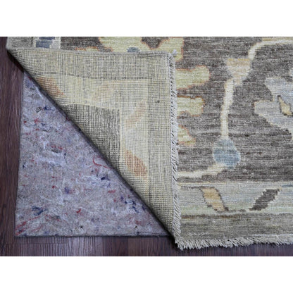 9'10"X13'6" Gray Afghan Angora Oushak Leaf Design Hand Knotted Wool Rug