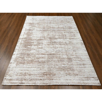 8'X10' Shades Of Brown Hand Loomed Wool And Bamboo Silk Modern Design Rug