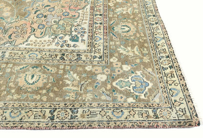 Distressed Vintage Oriental Rug Muted Brown