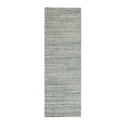 2'6"X7'10" Green Variegated Design Hand Loomed Wool Modern Runner Rug