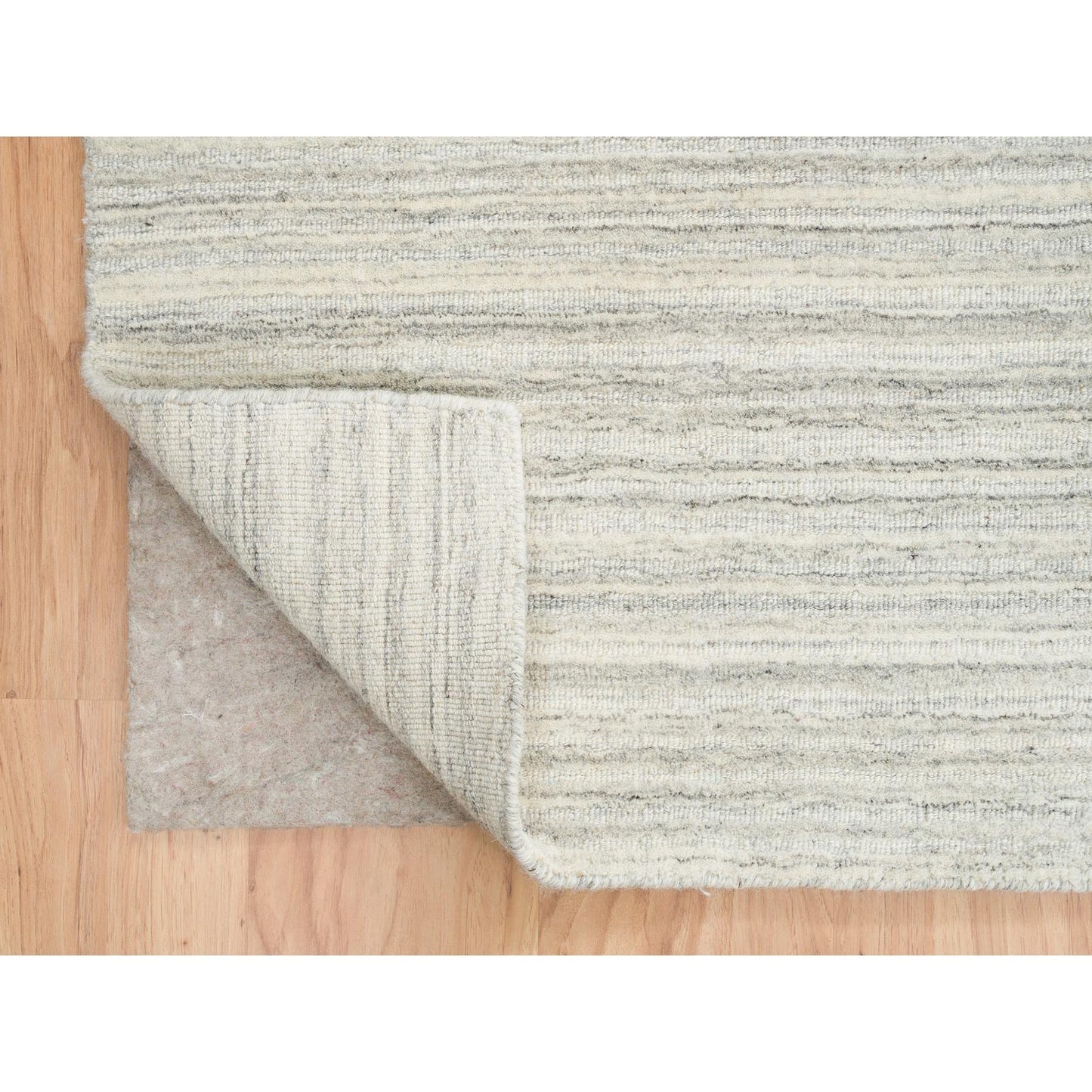 12'1"X12'1" Ivory Undyed Wool Modern Design Hand Loomed Square Rug