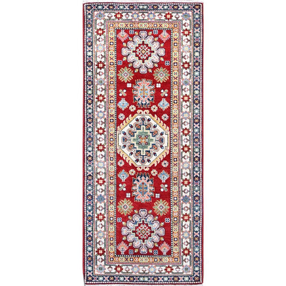 2'9"X6'6" Red Denser Weave Oriental Wool Hand Knotted Kazak Runner Rug