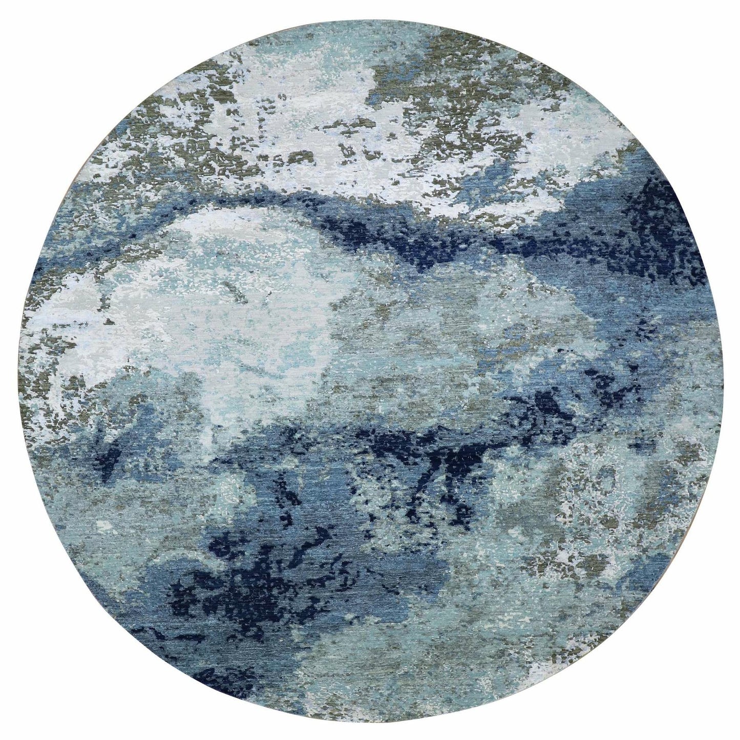 10'4"X10'4" Blue Abstract Design Hand Knotted Round Wool Oriental Rug
