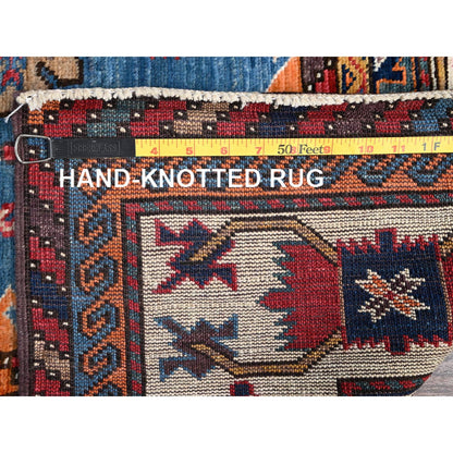 5'2"X6' Blue Afghan Antique Caucasian Design Hand Knotted Wool Squarish Rug