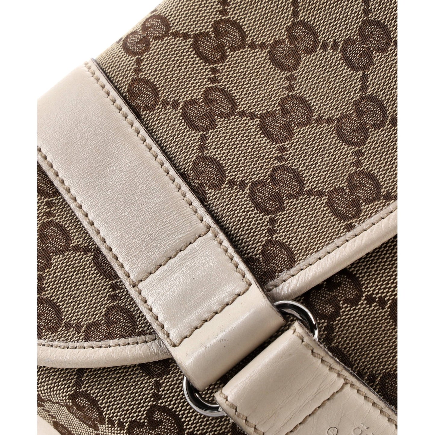 Gucci Double Belt Flap Messenger Gg Canvas With Perforated Leather Small