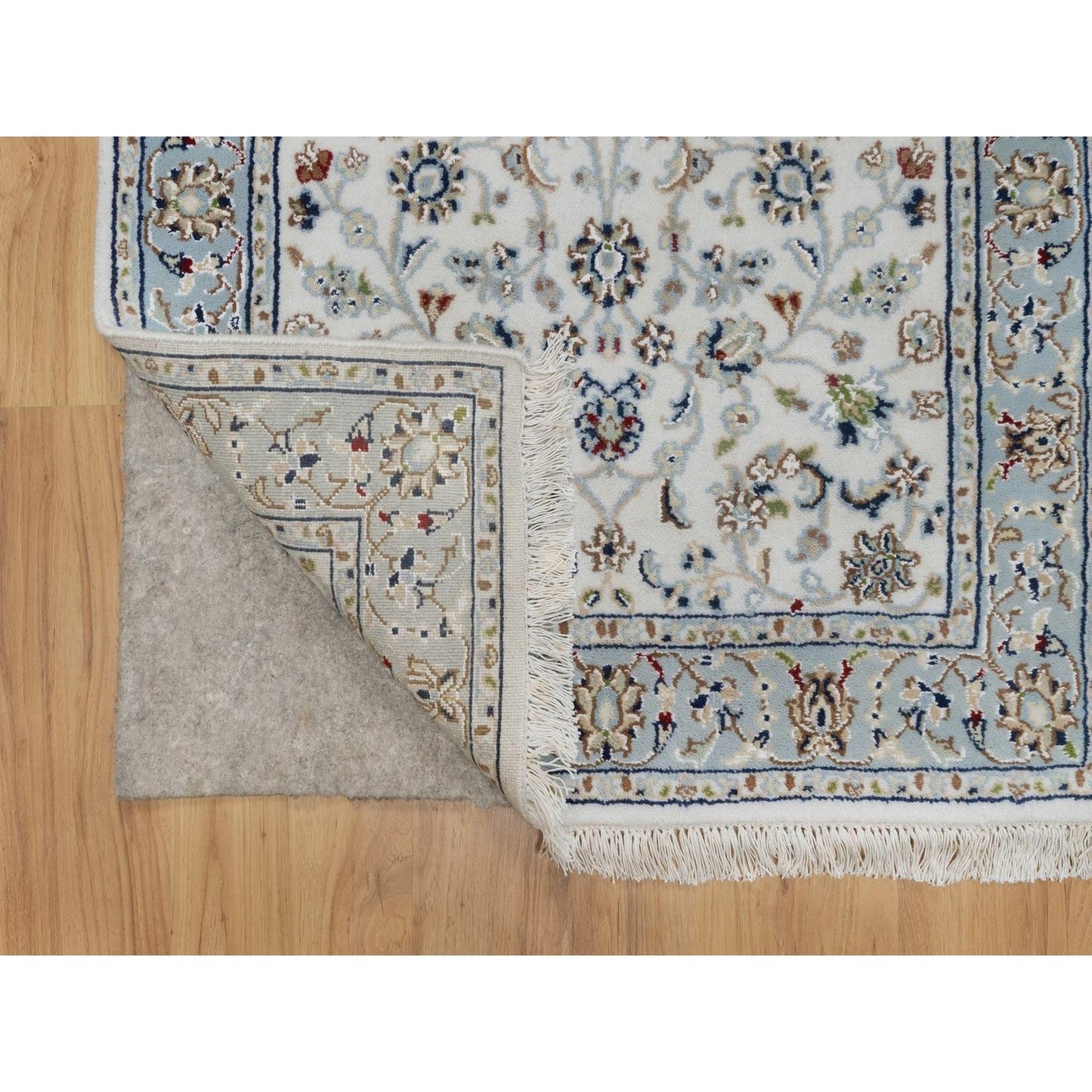 2'9"x10' Ivory Nain with Floral Design Hand Knotted Wool & Silk Runner Rug