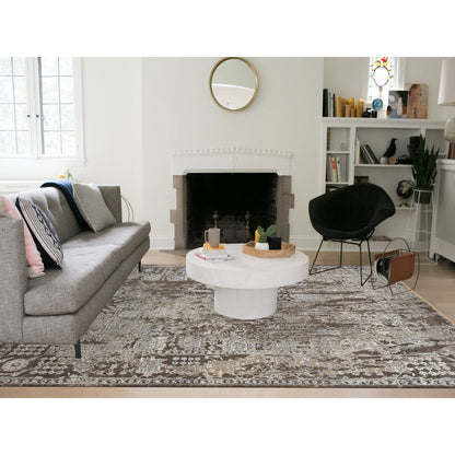 9'1"X11'10" Brown Broken And Erased Flower Blossom Design Oriental Rug