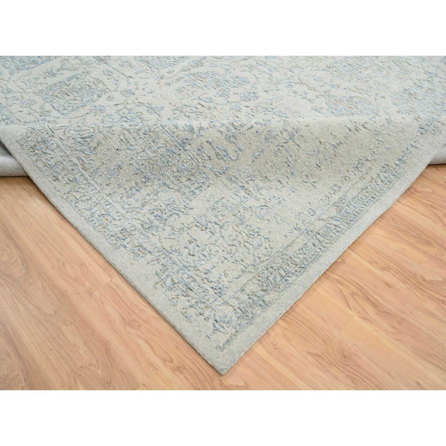 12'X15'1" Gray Wool And Silk Jacquard Hand Loomed Tebraz Oversized Rug