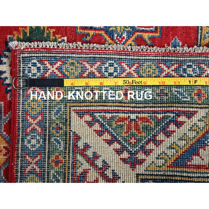 4'10"X6'6" Red Kazak Geometric Pattern Hand Knotted Soft Wool Oriental Rug