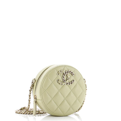 Chanel French New Wave Round Clutch With Chain Quilted Caviar