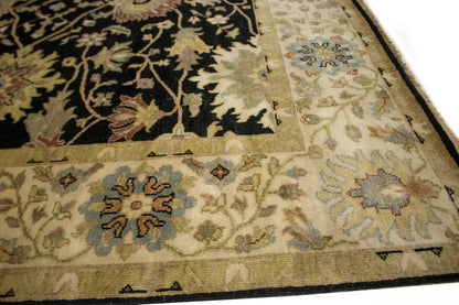 Antique Washed Black Floral Peshawar Rug Osh