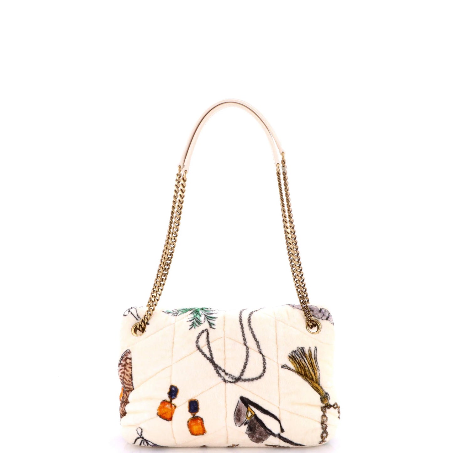 Saint Laurent Loulou Puffer Shoulder Bag Quilted Printed Terry Cloth Small