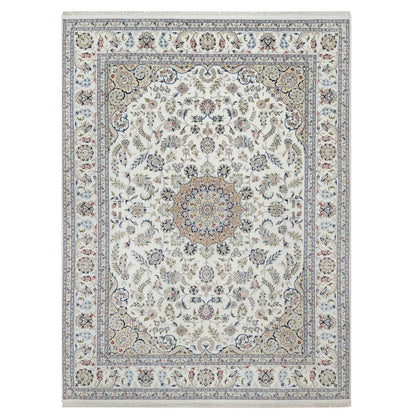 8'10"X12'4" White Nain With Flower Design Hand Knotted Wool And Silk Rug