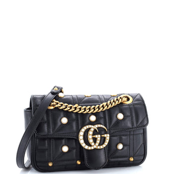 Gucci Pearly Gg Marmont Flap Bag Embellished Matelasse Leather Mini