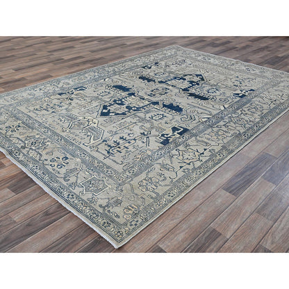 6'X9' Cloud Gray Seeripe Heris Medallion Design Pure Wool Hand Knotted Rug