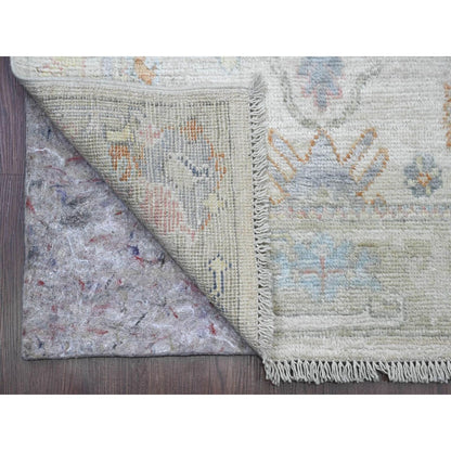 2'8"X15'7" White Angora Ushak Leaf Design Wool Hand Knotted Runner Rug