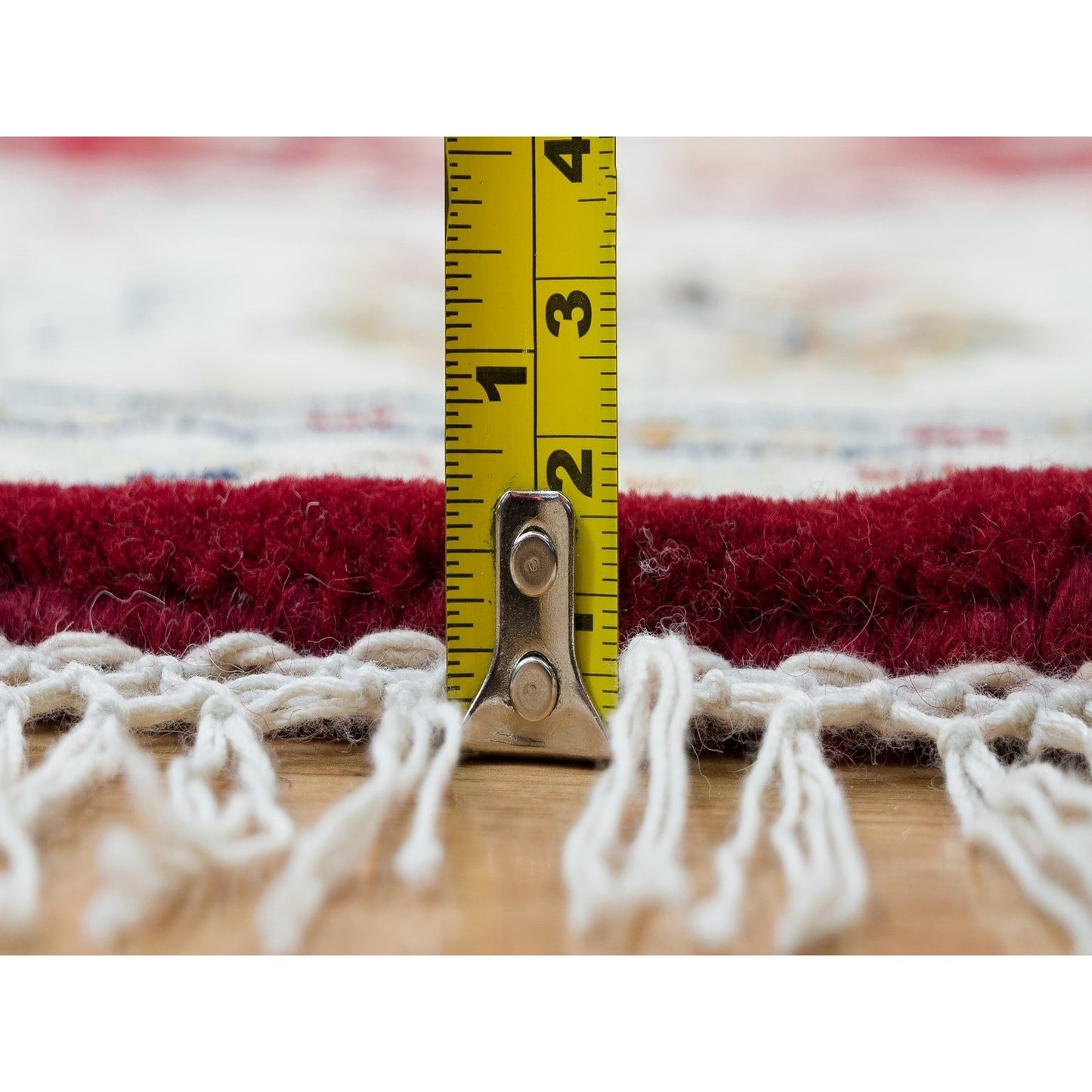 6'X6' Red 250 Kpsi Organic Wool Hand Knotted Nain Design Round Rug