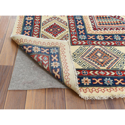 9'1"X11'7" Hand Knotted Ivory Afghan Special Kazak Natural Wool Rug