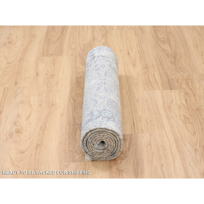 2'8"X7'8" Hand Knotted Gray Broken Kishoon Design Wool/Silk Runner Rug