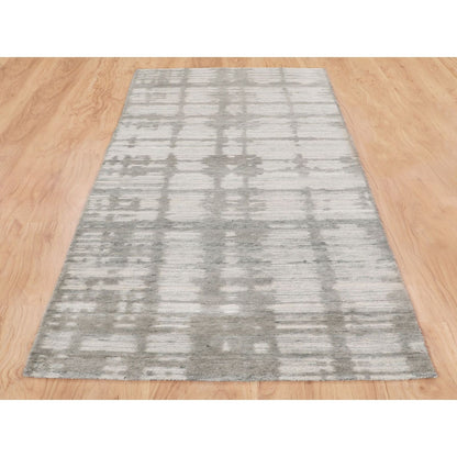 2'6"X8' Hand Spun Undyed Natural Wool Modern Hand Knotted Runner Rug