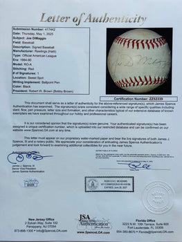 Joe Dimaggio Autographed American League Bobby