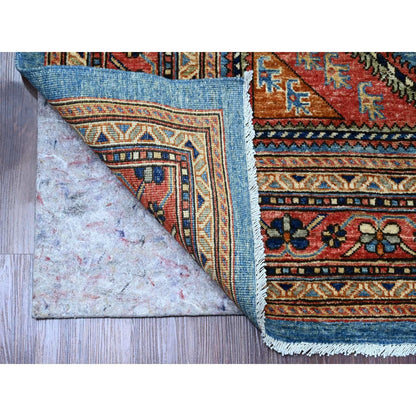 6'x9' Blue Qashqairaj Design Geometric Pattern Hand Knotted Wool Rug