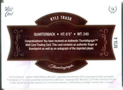 Kyle Trask Autographed 2021 Wild Card Matte Fingerprints Rookie Card #Mta-4