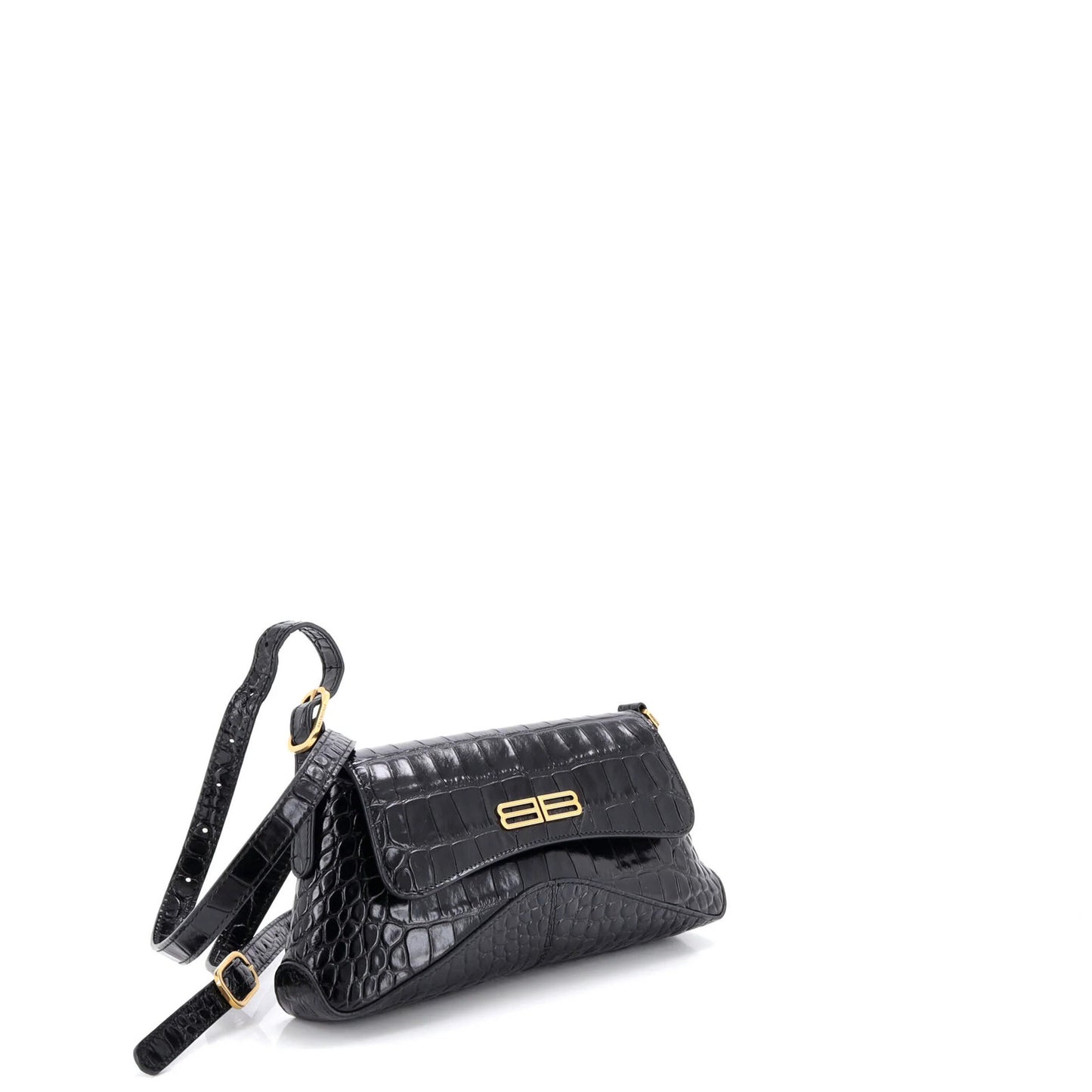 Balenciaga Xx Flap Street Shoulder Bag Crocodile Embossed Leather Small