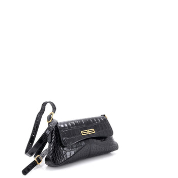 Balenciaga Xx Flap Street Shoulder Bag Crocodile Embossed Leather Small
