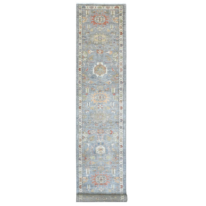 2'8"X15'6" Misty Gray Karjihooz Design Hand Knotted Wool Xl Runner Rug