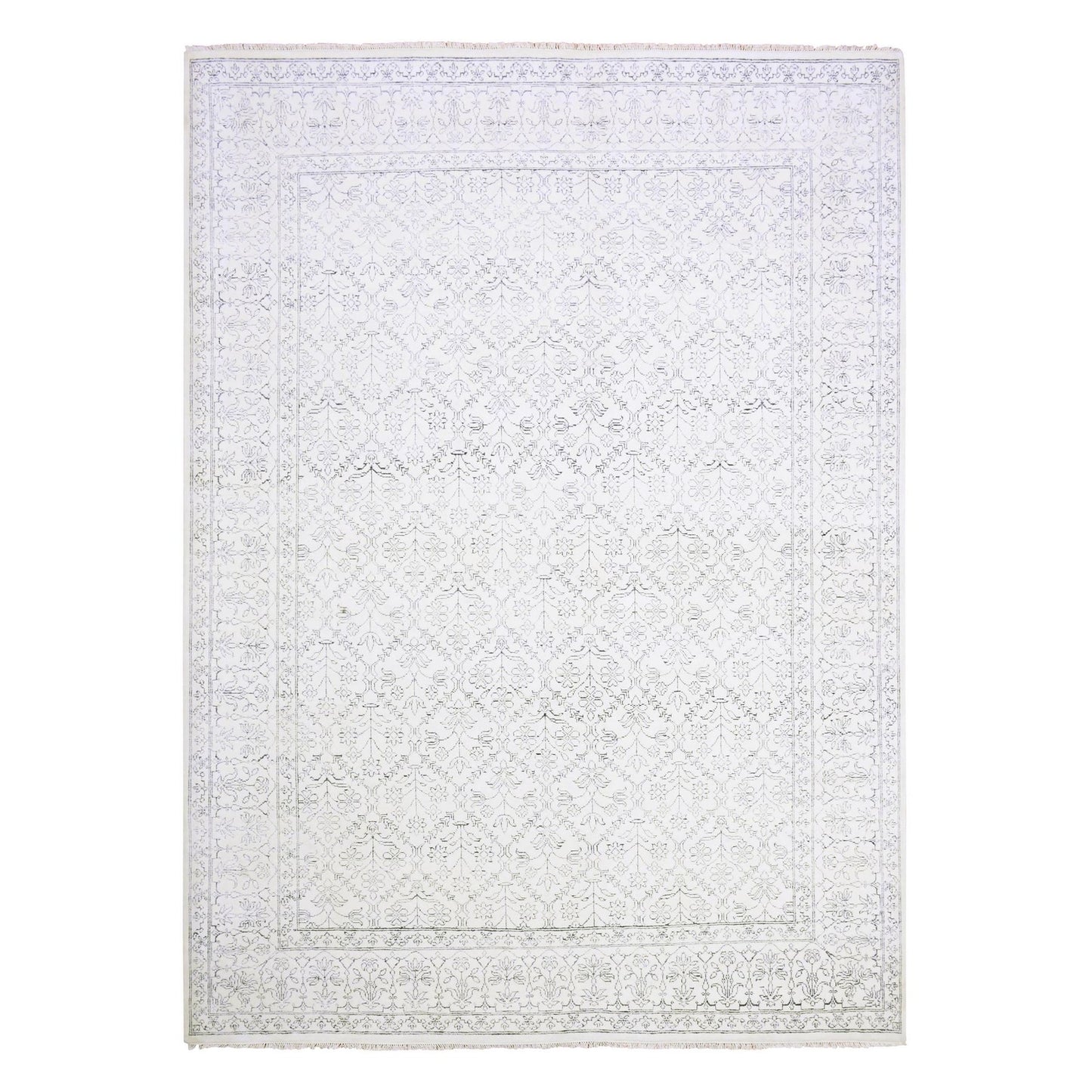 9'1"X11'10" Ivory Hand Knotted 100% Cotton Agra Design Rug