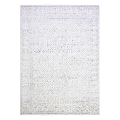 9'1"X11'10" Ivory Hand Knotted 100% Cotton Agra Design Rug