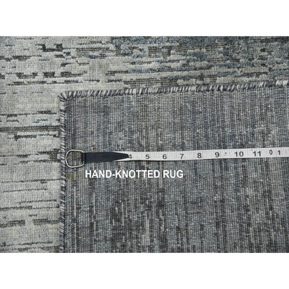 3'X5'3" Gray Modern Vertical Ombre Design Silk Wool Hand Knotted Rug