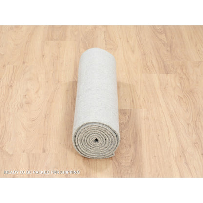 2'7"X10' Fine Jacquard Gray Hand Loomed Modern Wool And Silk Runner Rug