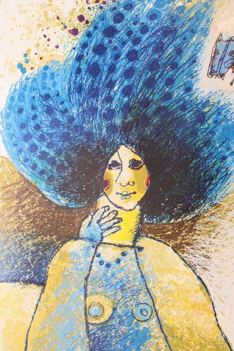 Theo Tobiasse Child Clown Original Large Lithograph Signed Modern Cubism Artwork