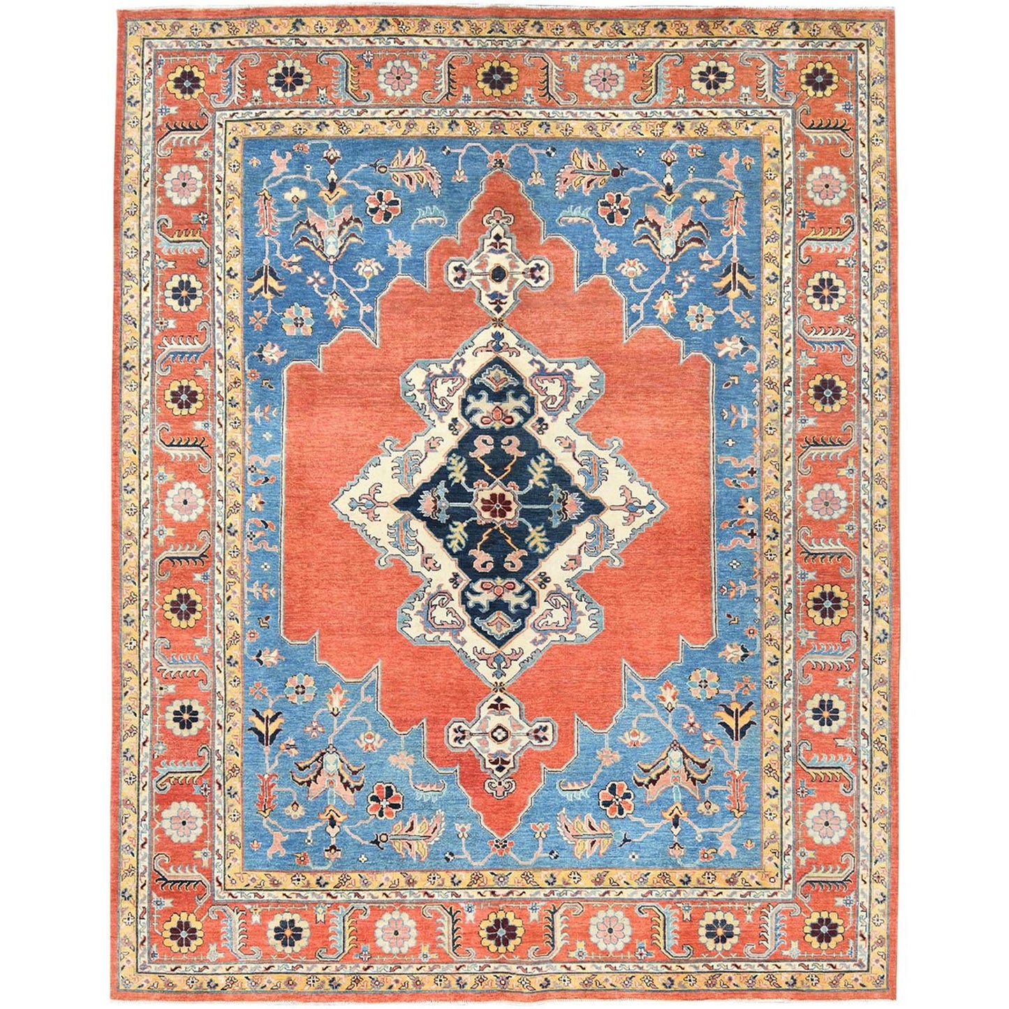 9'1"X11'8" Orange Afghan Peshawar Bookshaish Pure Wool Hand Knotted Rug