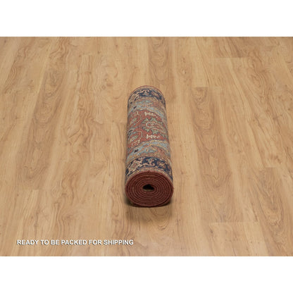 2'7"X10' Red Antiqued Fine Heris Re-Creation Hand Knotted Wool Runner Rug