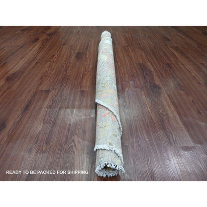 Gray Birds of Paradise Design Hand Knotted Soft Wool Round Rug 5'8"x5'8